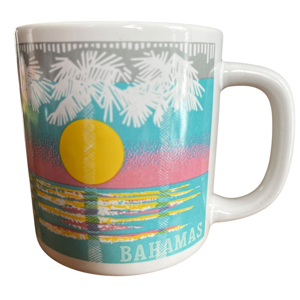 VTG Bahamas Tropical Sunset Palm Trees Coffee Mug Tea Cup Vice Beach Souvenir